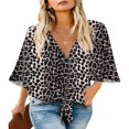 thumbnail image 1 of CHOK Women‘s Button Down V Neck Tops Ruffled 3/4 Sleeve Tie Knot Front Blouses White Sizes S-2XL, 1 of 7
