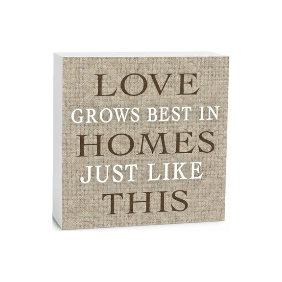 Love Grows Home Like This Woven Tan 5 x 5 Wood Tabletop Sign Plaque