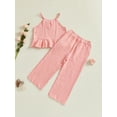 thumbnail image 6 of Miaouyo Baby Girl 2Pcs Summer Outfits Sleeveless Ruffle Cami Tops + Wide Leg Pants Set Toddler Clothes, 6 of 9