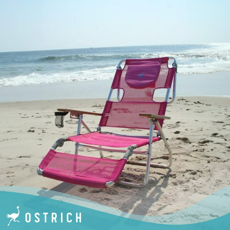 Ostrich 3N1 Altitude 16 Recline Beach Chair w Chaise Beach Lounger Pink