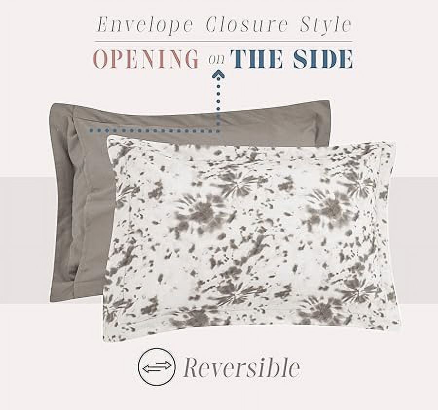 Elegant Comfort Reversible 10-Piece Comforter Set, Tie-Dye Print, Decorative Pillow and Fitted Sheet with Smart Pockets, Soft, Plush, Lightweight Material, 10pc Tie-Dye Set, Twin, Gray