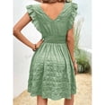 thumbnail image 6 of EASYBRA Women V Neck Pleated Mini Dress Sleeveless High Waist Summer Elegant Casual Dress, 6 of 7