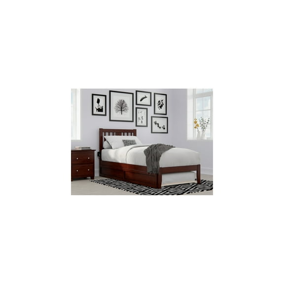 Twin XL Bed with Trundle & USB Charger - Solid Wood, Mission Style, Extra Long Daybed