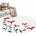 thumbnail image 2 of Round Area Rug 3ft, Simplistic Idyllic Red Flower Plant Non-Slip Non-Shedding Floor Mat, Black Line Botanical White Washable Sturdy Carpet for Living Room Bedroom Home Decor, 2 of 9