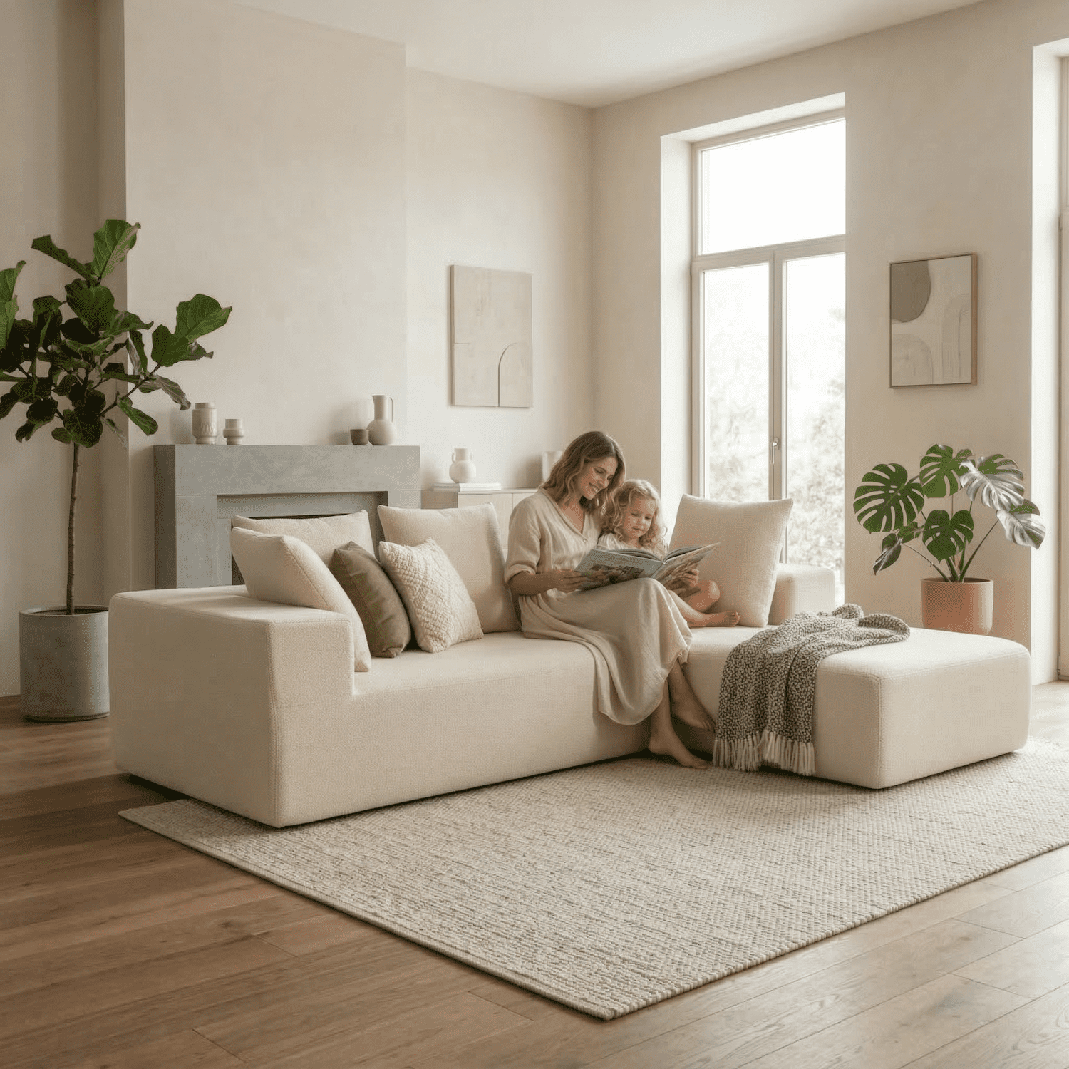 Xiweot 96" Cloud Sectional Couch for Living Room, Memory Foam Sectional Sofa with Deep Seat, Teddy Fabric L Shaped Modular Sectional Couch with Right Facing Chaise (Beige)