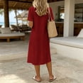 thumbnail image 5 of Women's Solid Color Short Sleeve Lapel Loose Dress - Casual Summer Double Layer Style, 5 of 6
