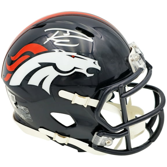 Russell Wilson Autographed Denver Broncos Blue Speed Mini Helmet Fanatics Holo 227950