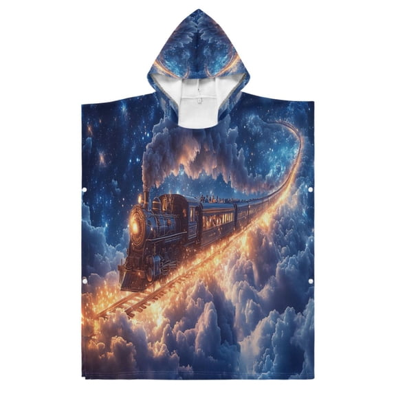 Kid Hooded Beach Towel Bath Poncho Towels Soft Absorbent Quick Dry for Boy Girl Trains Flying Through The Clouds S