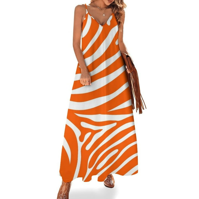 Orange and White Zebra Print Sleeveless Dress Casual dresses birthday dress  for women evening dress dress for women - Walmart.com