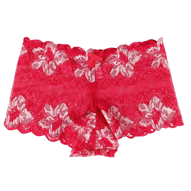 FhsagQ Panties Panties for Women Set Cute Women Lace Transparent Contrast Rose Pattern Triangle Underpants Panties for Women Crotchless Bikini Panties for Women Crotchless and Boobless Red M