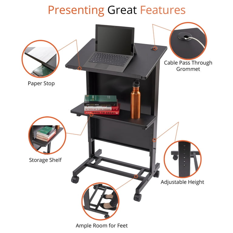 Stand Up Desk Store Mobile Adjustable Height Rolling Lectern