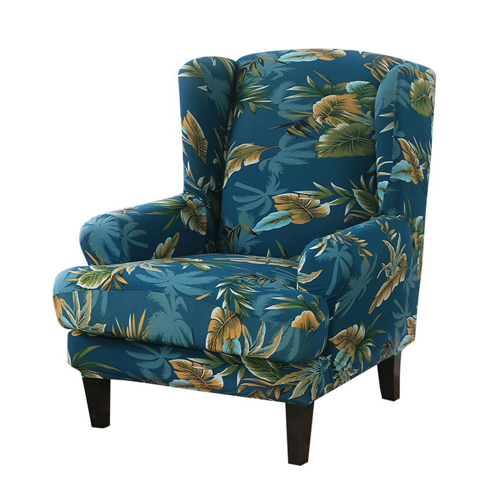 DYstyle Stretch Printed 2Piece Wing Chair Slipcover,Green