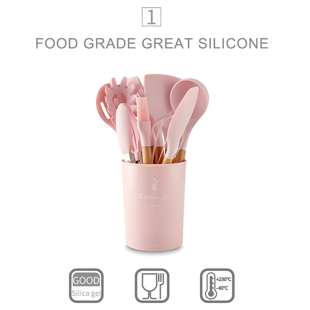 12Pcs Pink Kitchen Accessories Easy To Store Silicone Grey Kitchen  Appliances Non-Stick Heat Resistant Cooking Utensils Kitchen - AliExpress