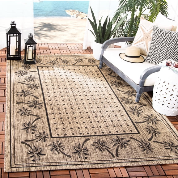 SAFAVIEH Courtyard Charles Floral Indoor/Outdoor Area Rug, Coffee/Black, 4' x 5'7"