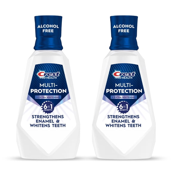 Crest Mouthwash Pro-Health Multi-Protection Extra Whitening, 6 Benefits in 1, Anticavity Fluoride Alcohol Free, Winter Mint Flavor, 32 fl oz, Pack of 2