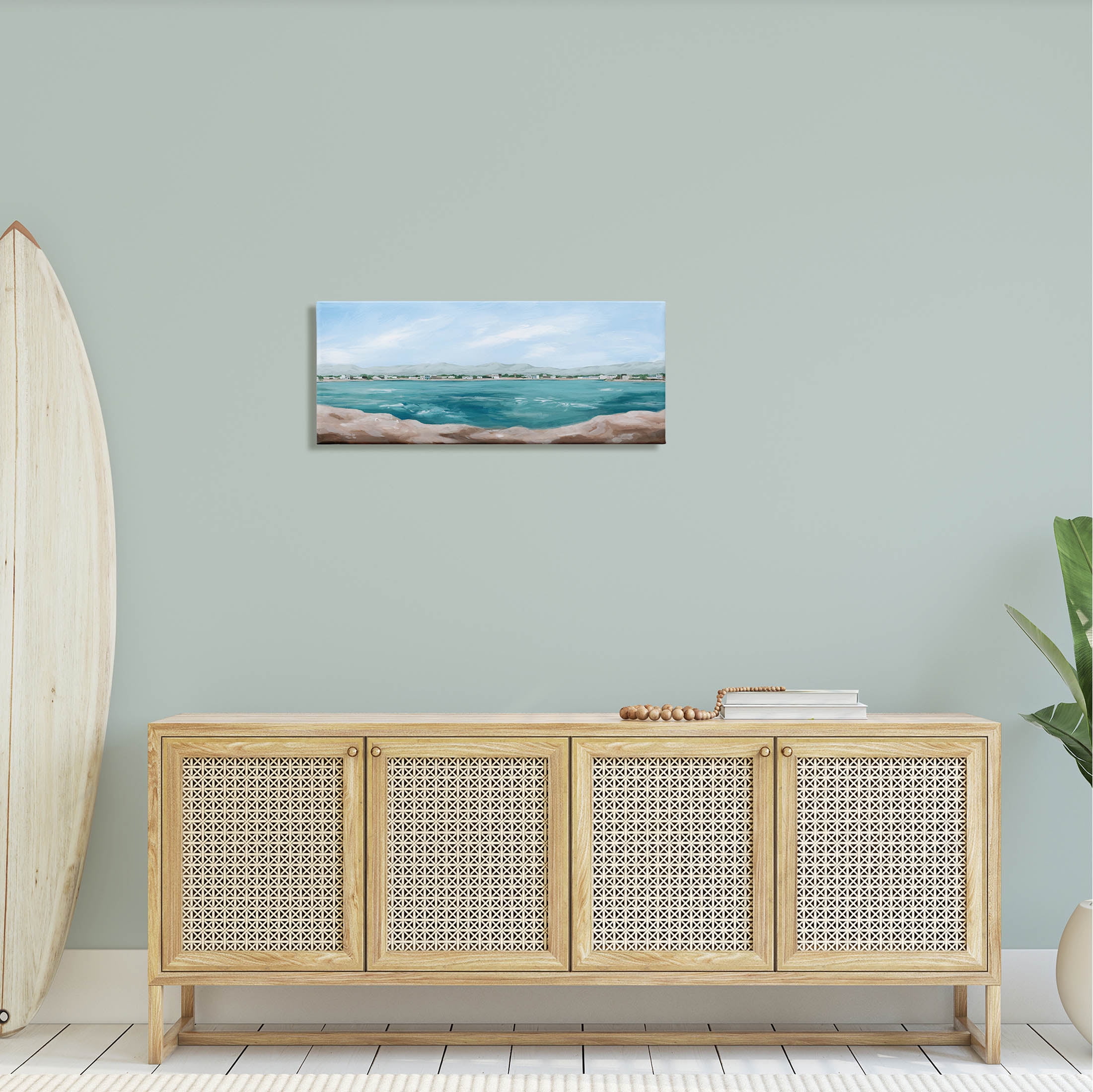 Stupell Industries Panoramic Rocky Ocean View Distant Town Painting Gallery Wrapped Canvas Print Wall Art, Design by Grace Popp
