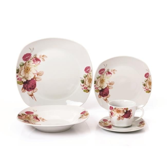 Lorren Home Trends LH427 20 Piece Porcelain Square Dinnerware Set Service for 4