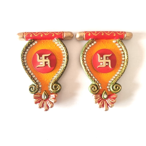 Double Kerry Saathiya Temple Decoration Wall Sticker | Set of 2 | Art Decoration, Home Decor, Saathiya Pair | Paper Mache | MDF