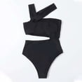 thumbnail image 6 of Women's One Piece Bikini Swimsuit Strapless Hollow Out Solid Color One Shoulder High Waisted for Beach Vacation,Black,L, 6 of 8
