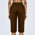 thumbnail image 4 of Women's Cotton Linen Bermuda Shorts Elastic Waist Drawstring Casual Knee-Length Shorts with Pockets Brown M, 4 of 7
