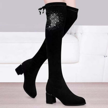 

Hunpta Boots For Women Casual Round Heels Boots 5cm Heel Toe Thick Ladies Over The Knee Suede Boots High Women s Boots