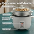thumbnail image 3 of OVENTE Electric Rice Cooker and Food Steamer – 10-Cup Cooked Capacity (5 Cups Uncooked), Nonstick Removable Pot, Keep Warm Function, Steaming Basket, Measuring Cup & Spatula Included, White RCS01W, 3 of 8