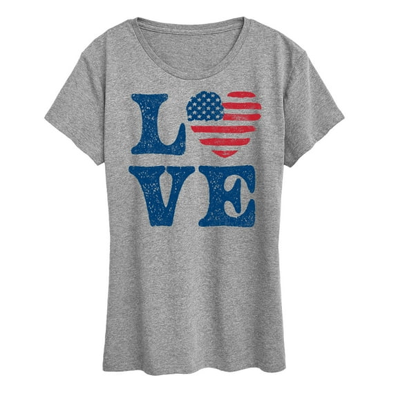 Instant Message - Vintage Love American Flag Heart - Women's Short Sleeve Graphic T-Shirt