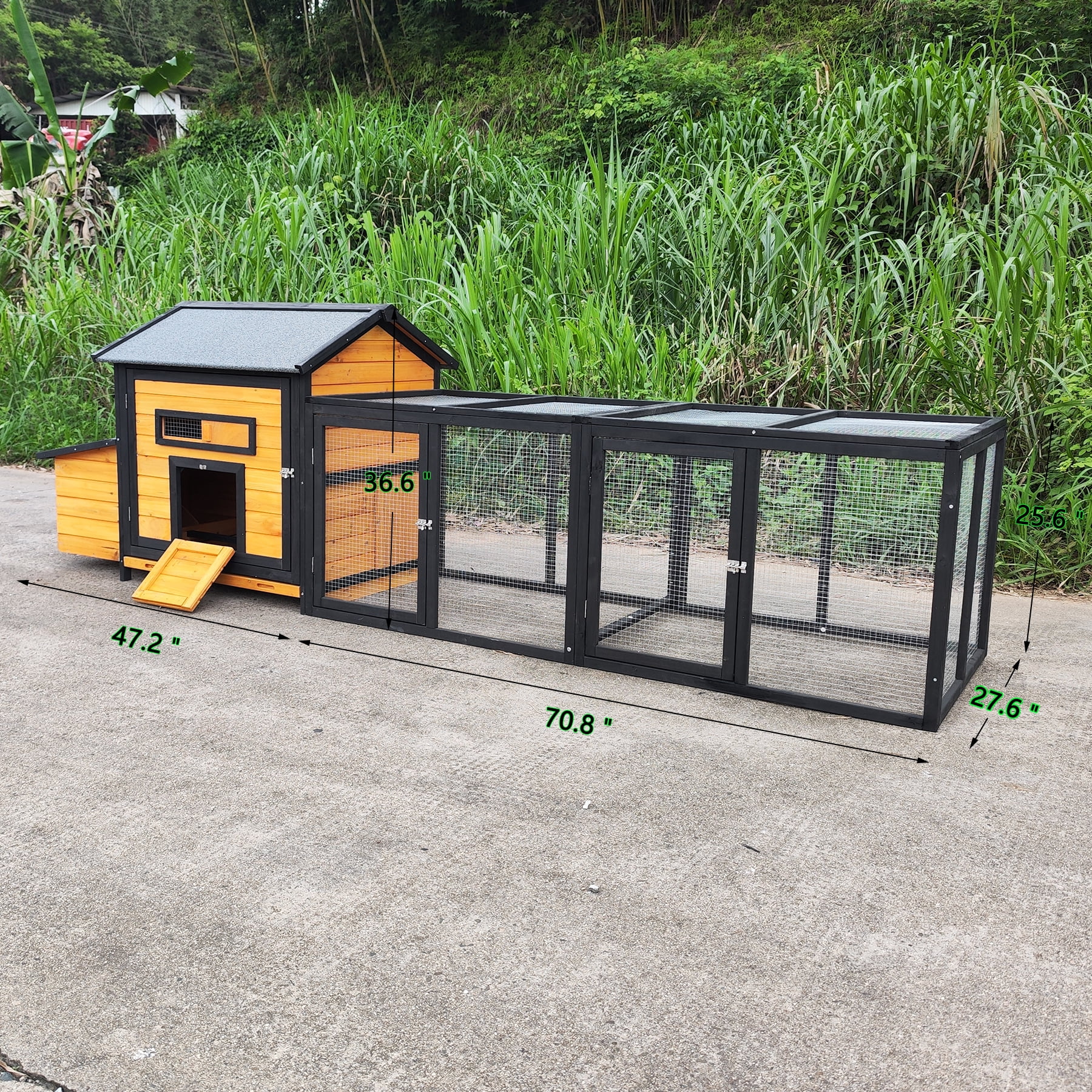 Pefilos 118" Outdoor Large Chicken Coop, Wooden Hen House with Pull-out Tray, Runs and Chicken Nesting Box Rabbit Hutch Bunny Cage, Yellow
