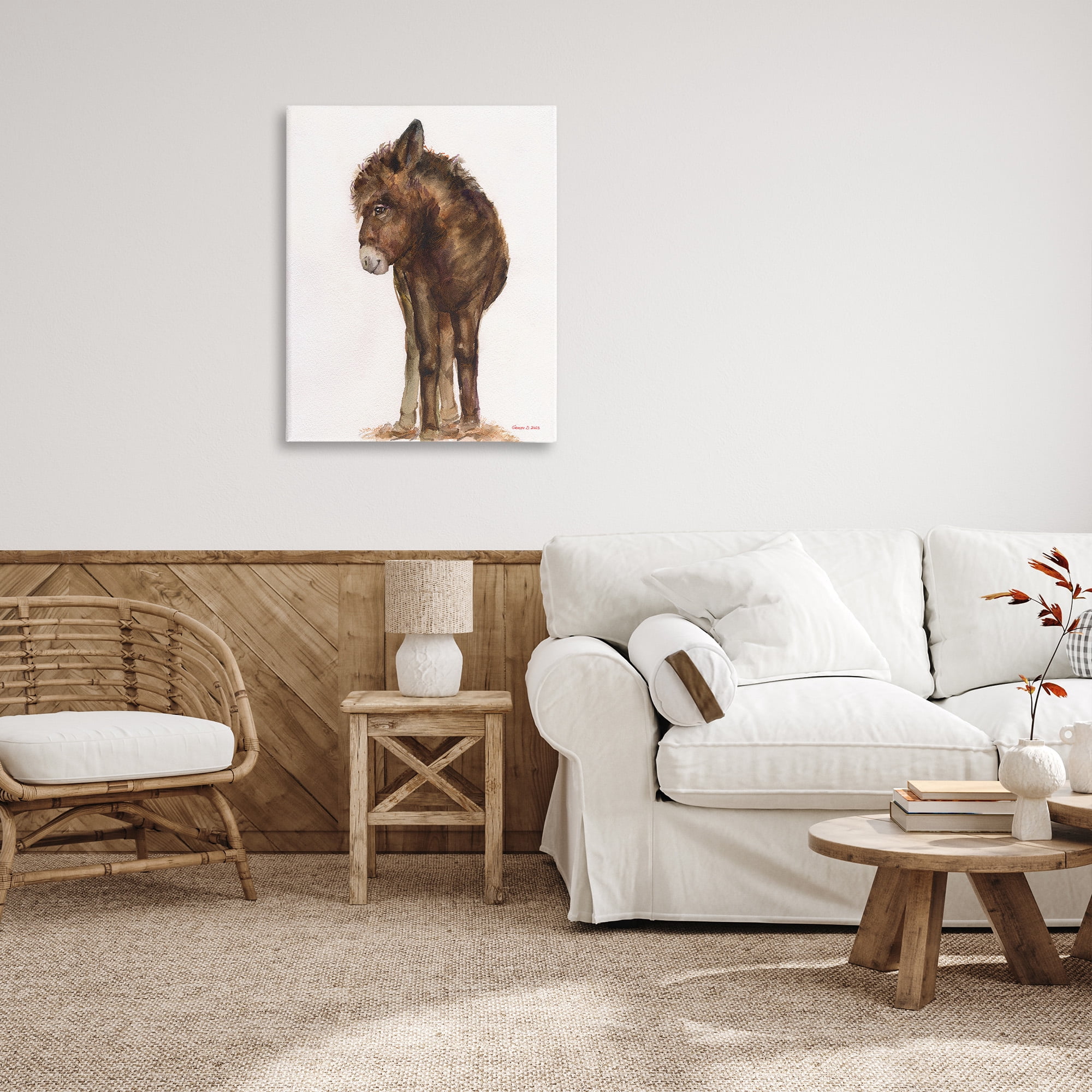 Stupell Industries Smiling Donkey Foal Animals & Insects Painting Gallery Wrapped Canvas Art Print Wall Art, 30 x 40