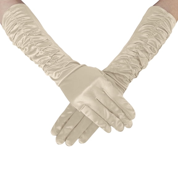 Fgnfyis Elegant Women Satin Pleated Gloves Formal Wedding Party Evening Dress Accessories Rose Gold One Size