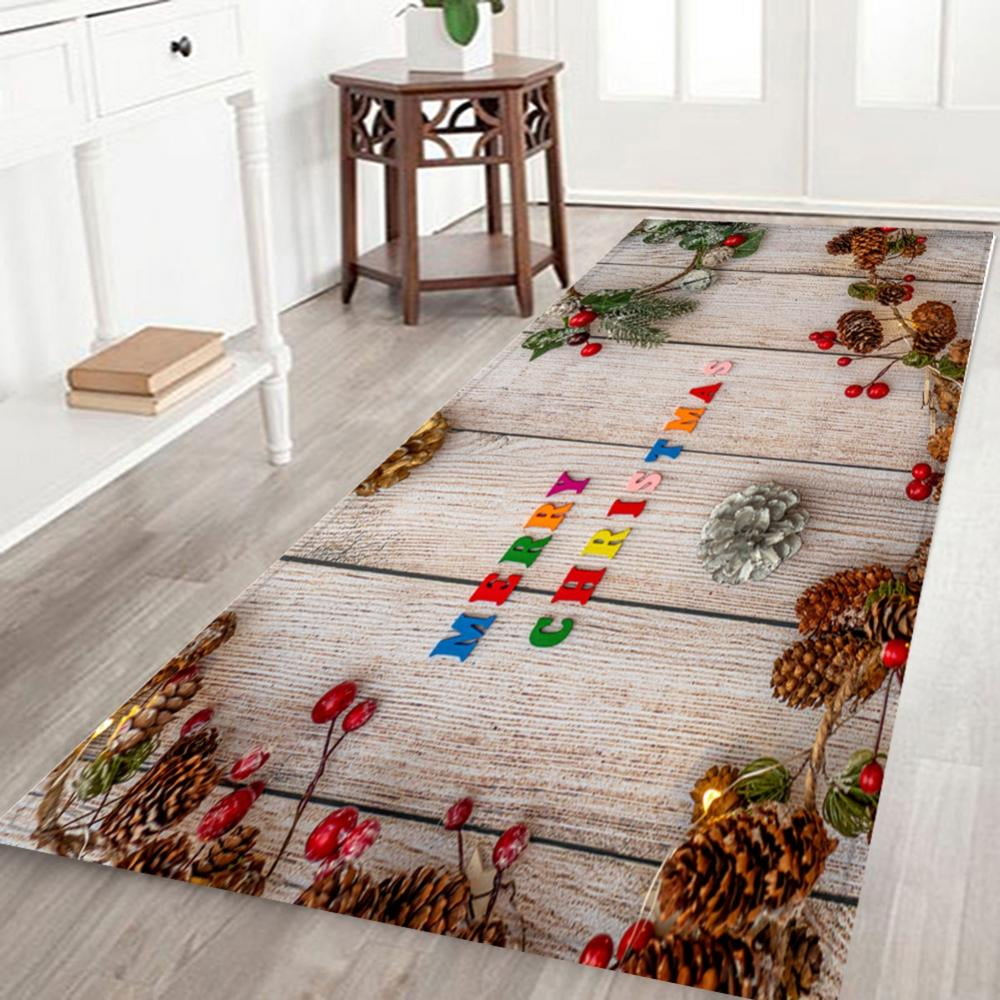 Christmas Non-slip Flannel Doormat Indoor Floor Area Rug Soft Bedroom Carpet 