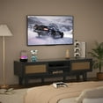 thumbnail image 3 of Xilingol Rattan TV Stand for up to 65 inch TV, Boho Entertainment Center with Two Cabinets and Sliding Doors, Black Rattan TV Console for Living Room, Bedroom, 59 inch, 3 of 15