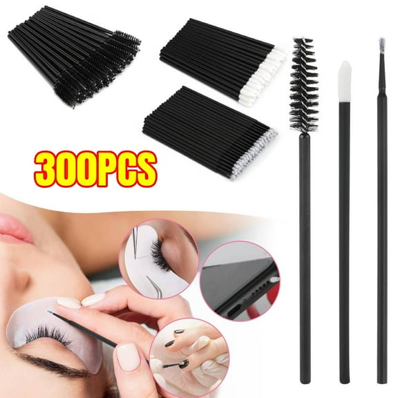 300PCS Eyelash Extension Supplies Kit, 100pc Disposable Lip Wands, Mascara Brush, Micro Swabs for Eyelash, Eyebrow Extension and Makeup Kits
