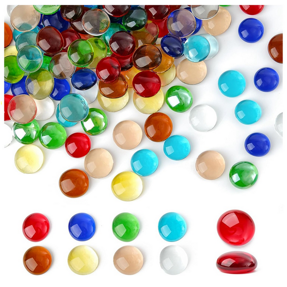 Mini Glass Gems, Mixed Colour Mancala Flat Bottom Marble Beads for Home Decorative Art Craft Vase Filler