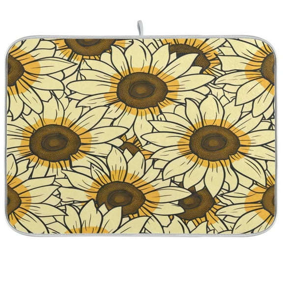Kitchen Drying Mat 16x18In Drying Dish Mat Dish Drying Mats Kitchen Countertop Multi-Function Drain Drying Mat Kitchen Table Yellow Sunflower