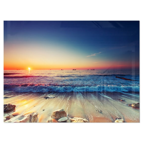 Designart 'Beautiful Sunrise over Blue Sea ' Seashore Metal Wall Art