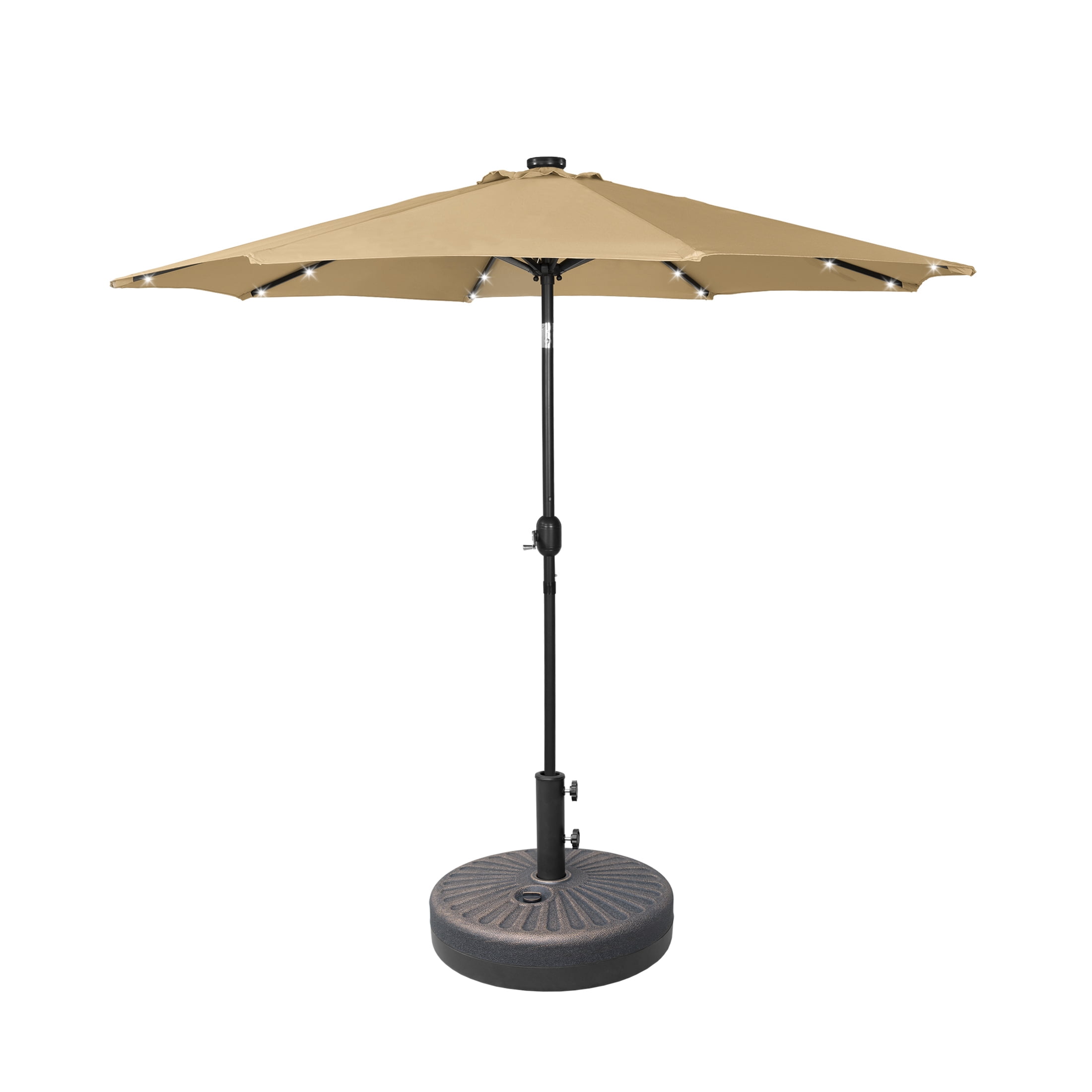 GARDEN 9 Ft Patio Solar Umbrella LED with Bronze Base Weight INCLUDED, Beige