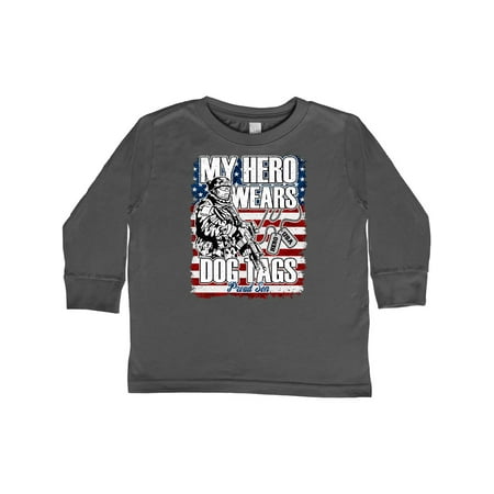 

Inktastic Proud Son Hero Wears Dog Tags Military Dad Gift Toddler Boy Girl Long Sleeve T-Shirt