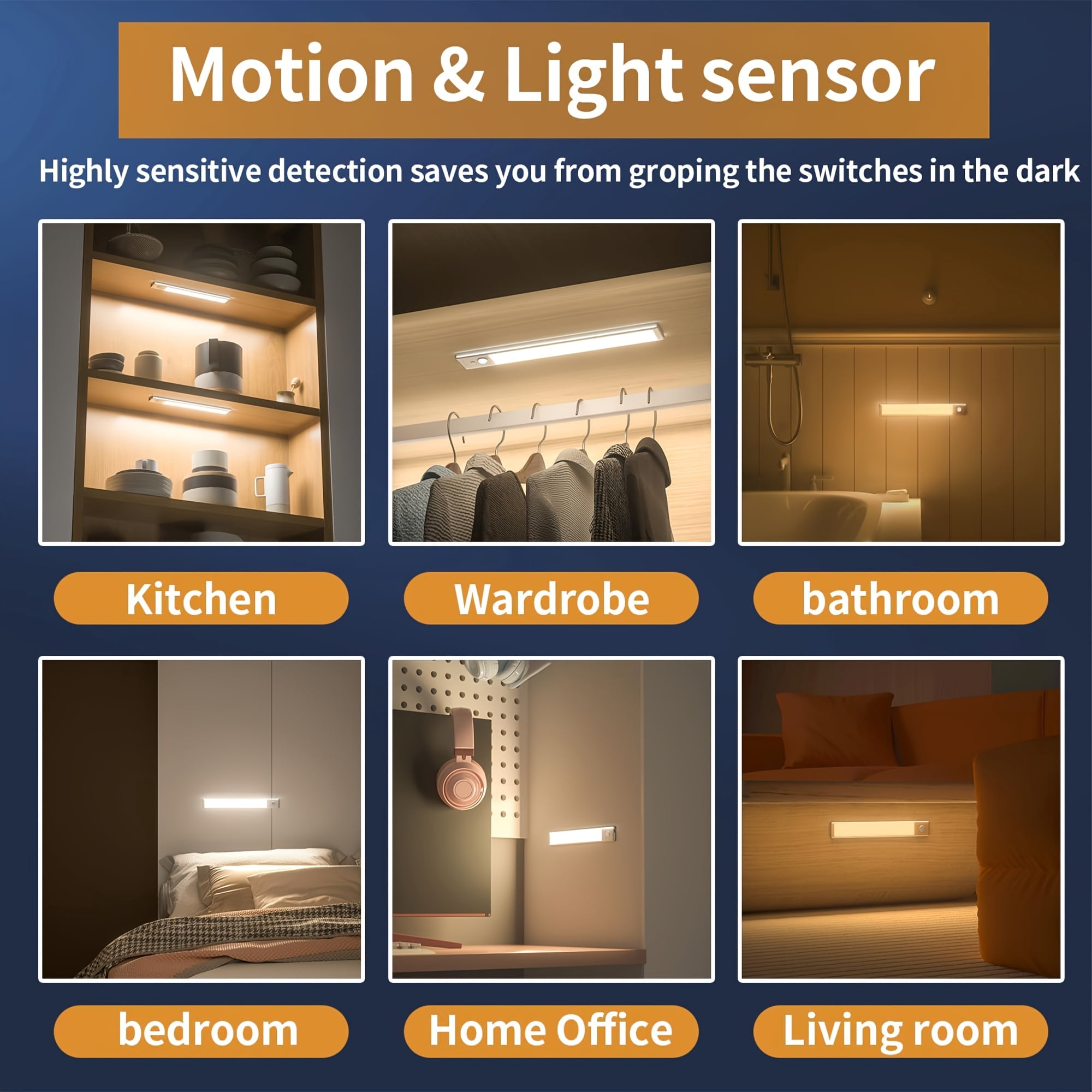 2-Pack 11.8'' Under Cabinet Lights, Motion Sensor Closet Lights, USB Rechargeable Wireless Cabinet Lighting, 5 Color Temps Magnetic Light for Kitchen, Pantry