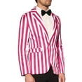 thumbnail image 4 of INSPIRE CHIC Men's Suit Striped Single Breasted Slim Fit Casual Vertical Stripes Blazer M Red White, 4 of 5