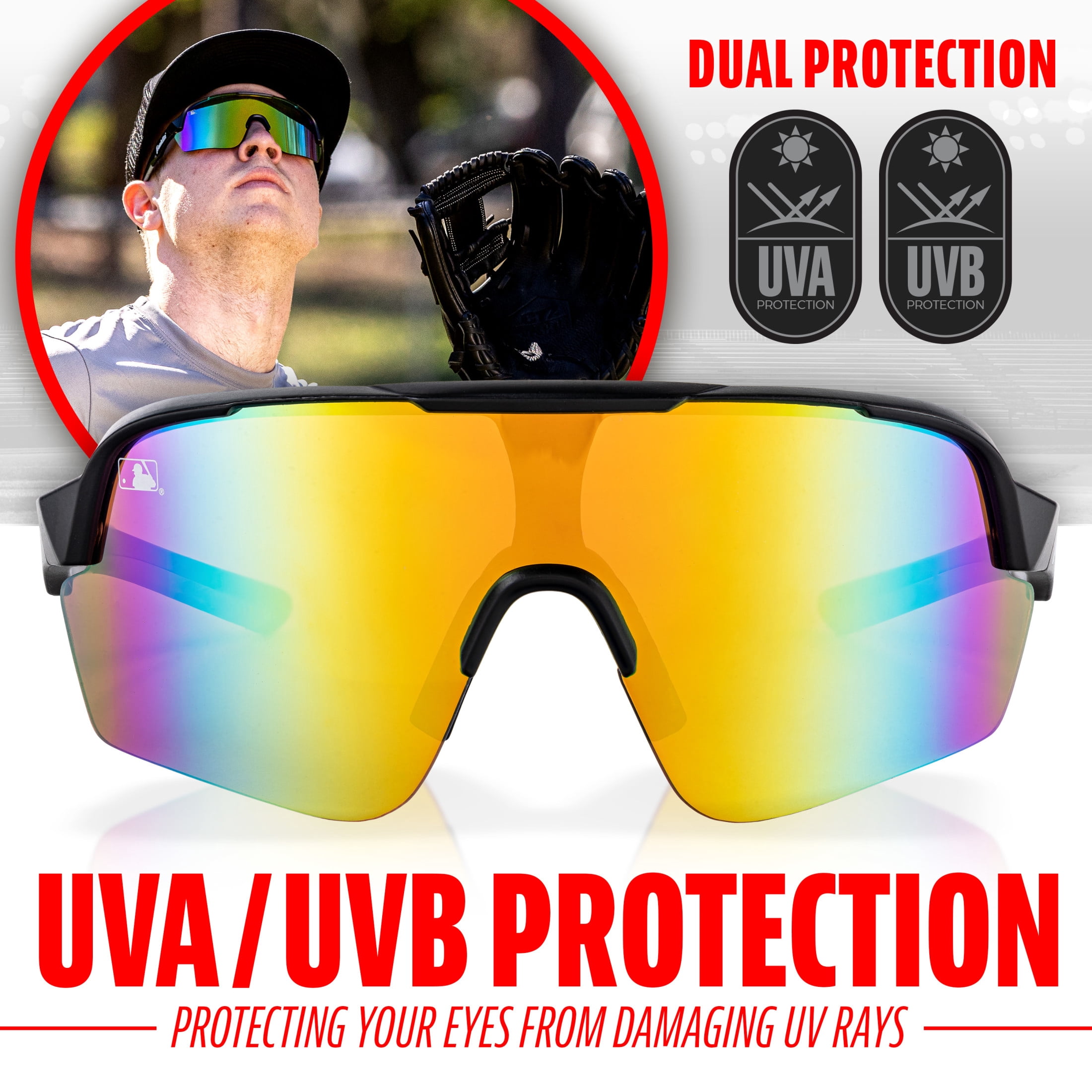 Franklin Sports MLB Baseball Pro Sunglasses - Baseball + Softball Sunglasses for Kids + Adults - Lightweight Sports Sunglasses for UV Protection - All Sport Sunglasses with Carry Case - Black