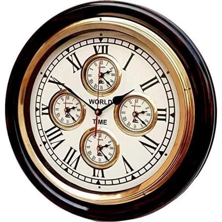 Wooden Wall Clock World Brass Clock Round Hanging Non Tiking Silent Clock Grandmother, Grandfather, Birthday, Valentine Gift