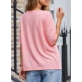 thumbnail image 2 of Camisa Dokotoo de punto gofrado con cuello en V y bloque de colores para mujer, rosa M, 2 of 6