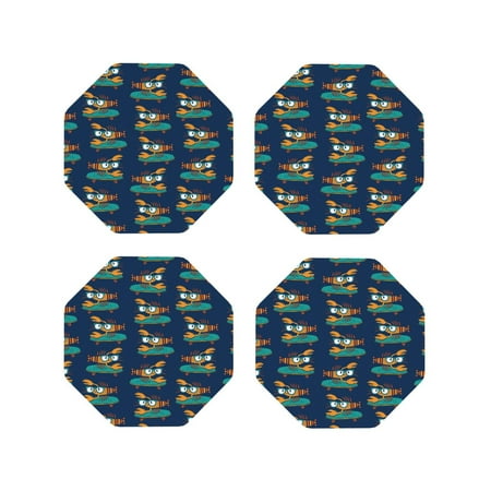 

Tideii Skateboard Rides Cartoon Lobster for Leather Coasters 4 Pieces Anti-fouling and Anti-scalding Decorative Coasters Suitable for Restaurants Kitchens Coffee Shops-Octagon