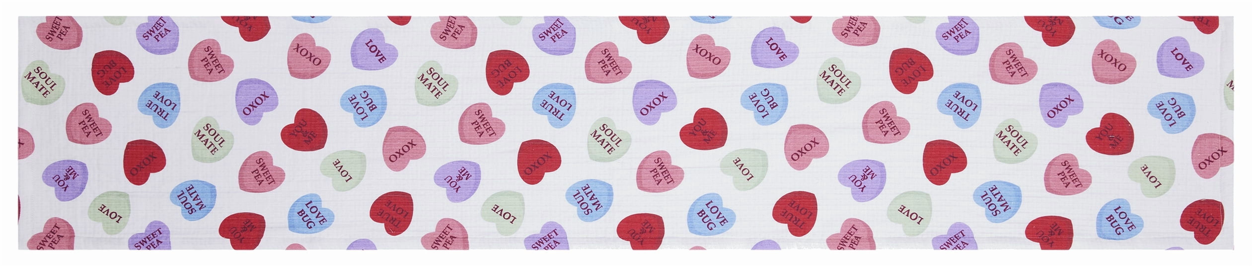 Conversation Hearts Table Runner - 14" x 72" - 100% Cotton, Multi-color