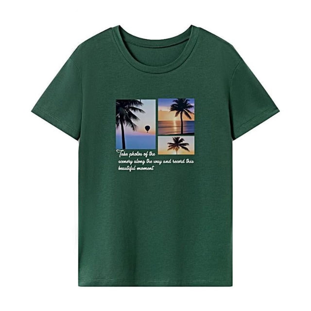 Camiseta para mujer, camiseta de manga corta, camiseta ligera con cuello redondo para paseos por la playa M