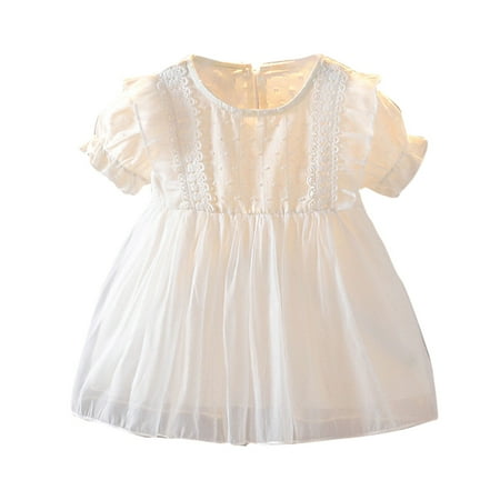 

Summer Dress Casual Little Girls Dress Solid Color Fashion Short Puff Sleeve Princess Dress Kids Baby Sweet Sundress Outwear Leisure Dailywear