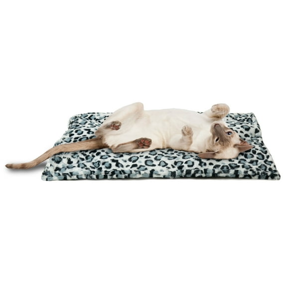 Furhaven ThermaNAP Self-Warming Cat Bed for Indoor Cats & Small Dogs, Washable & Reflects Body Heat - Quilted Faux Fur Reflective Bed Mat - Snow Leopard, Small