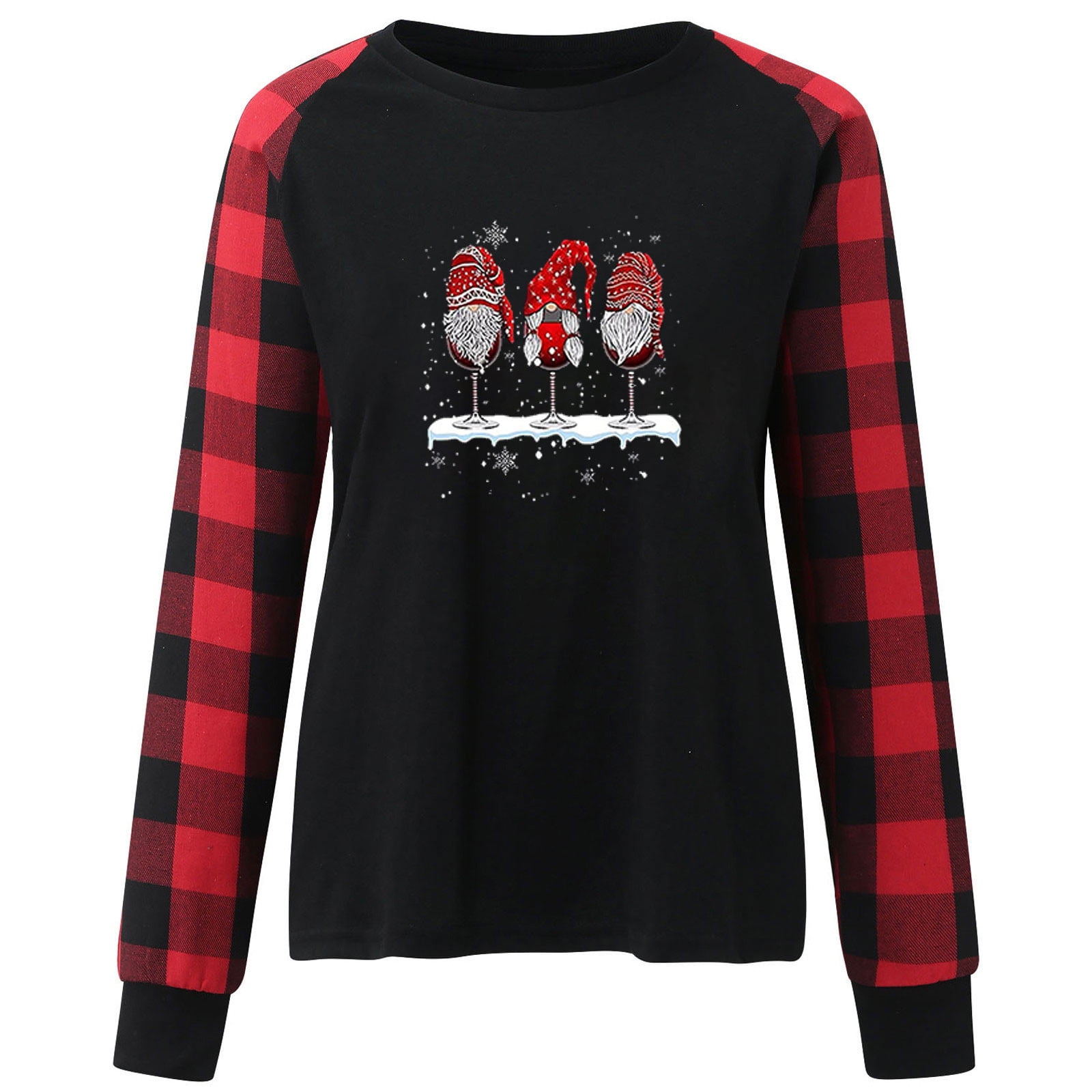 Merry Christmas Buffalo Plaid T Shirts Women Cute Santas Hat Graphic Long Sleeve Raglan Holiday Baseball Tees Tops