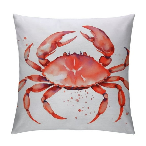 JRXY Crabs Throw Pillow Cover, for Nautical Home Decor Sea Animals Theme in Watercolor Style Effect on Plain Background, Decorative Square Shape Accent Cushion Pillow Case, Vermilion White